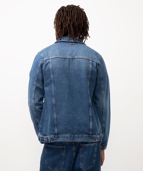 jaqueta jeans com bolsos azul