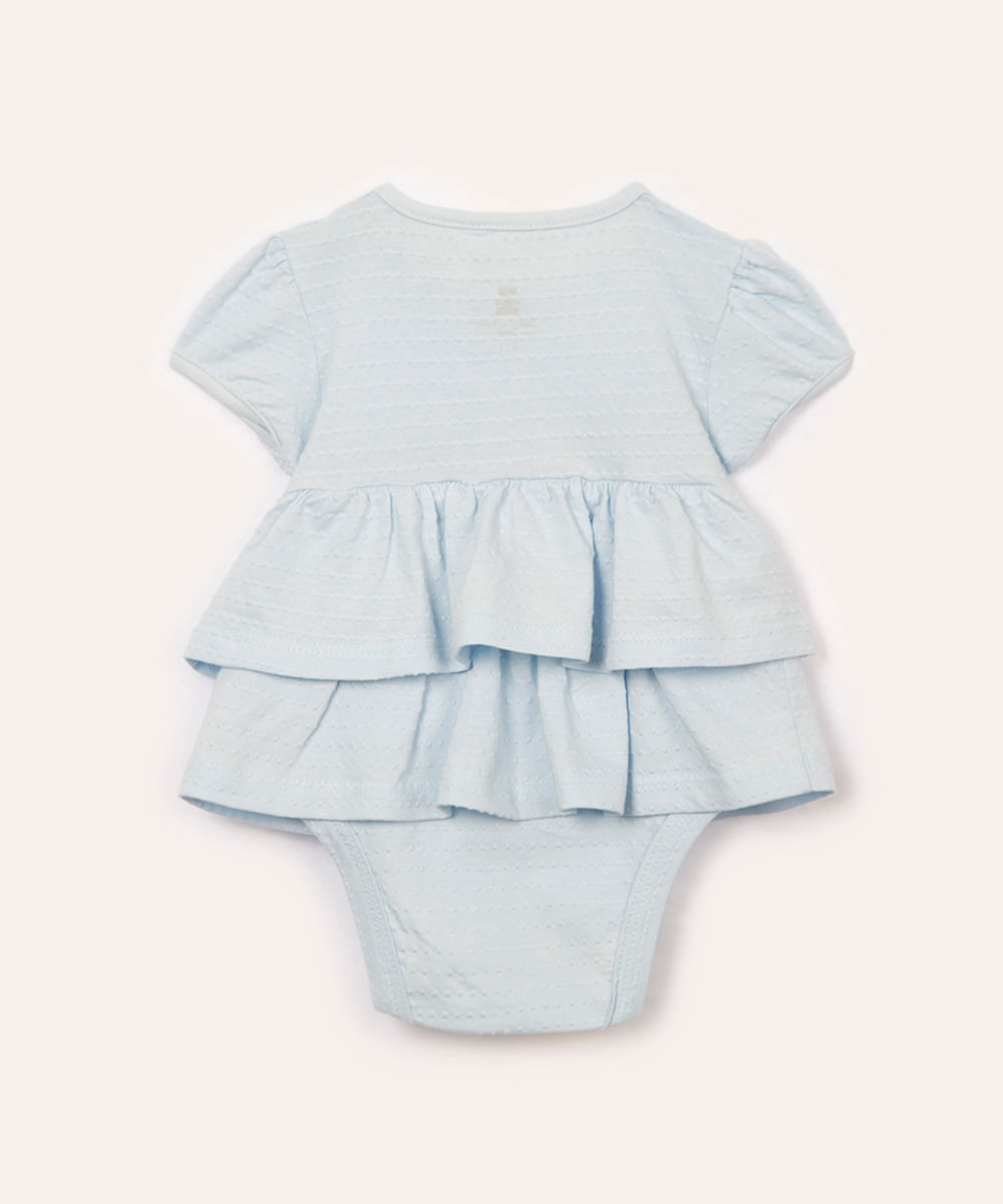 body infantil texturizado com saia babado azul