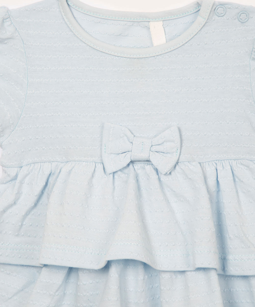 body infantil texturizado com saia babado azul