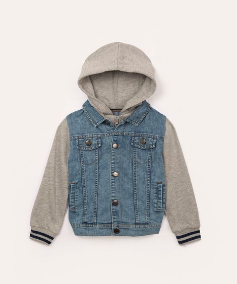 jaqueta infantil jeans moletom com capuz azul