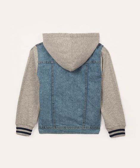 jaqueta infantil jeans moletom com capuz azul