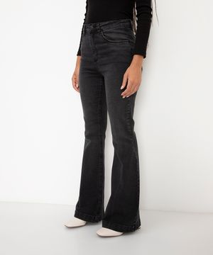 calça jeans flare cintura alta preta