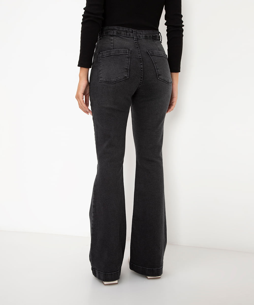 calça jeans flare cintura alta preta