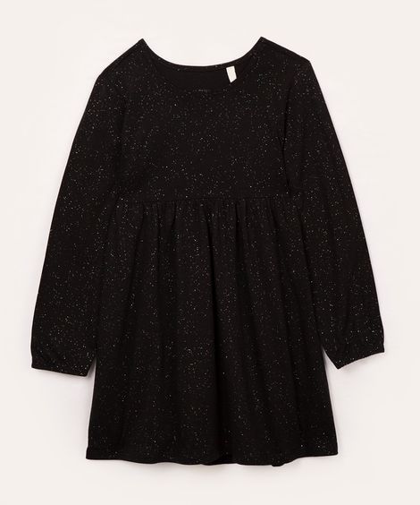 vestido infantil manga longa glitter preto