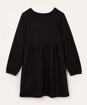vestido infantil manga longa glitter preto