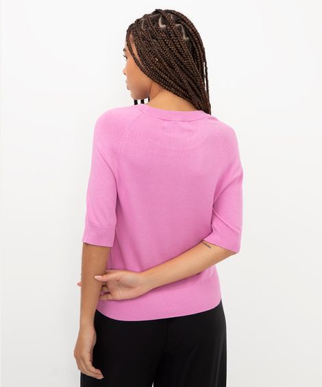 blusa de tricot com recorte rosa