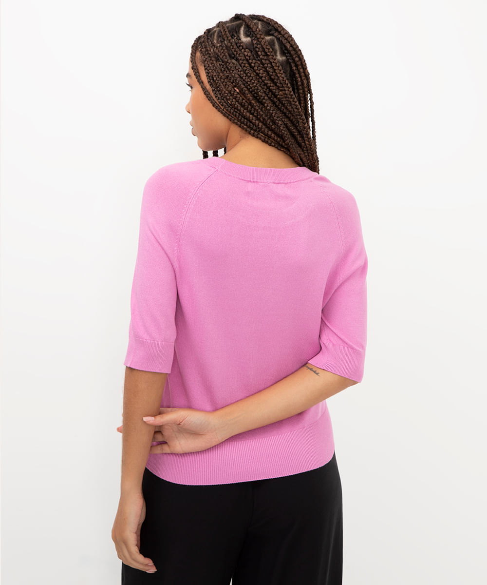 blusa de tricot com recorte rosa