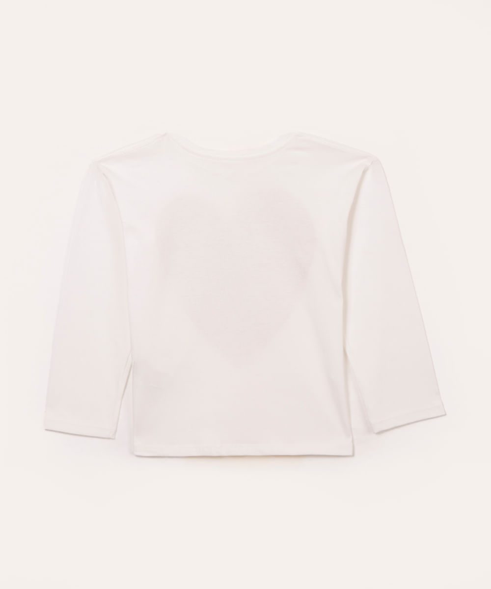 blusa infantil manga longa coração metalizado off white
