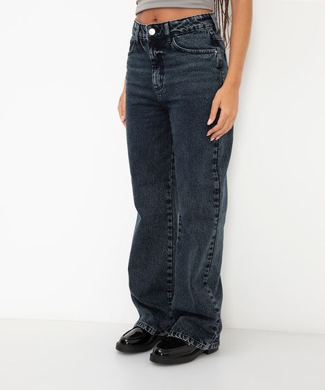 calça jeans wide leg slim cintura alta preta