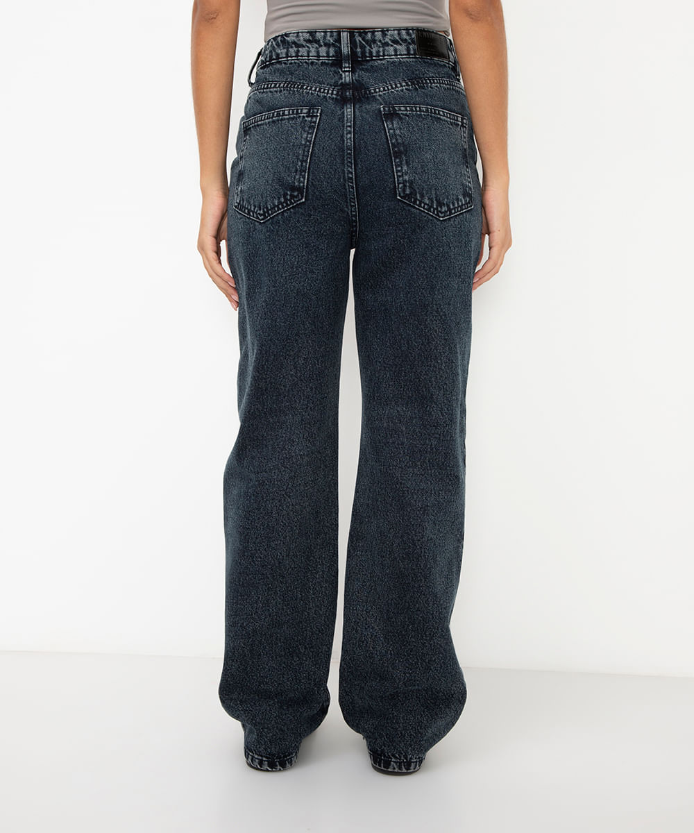 calça jeans wide leg slim cintura alta preta