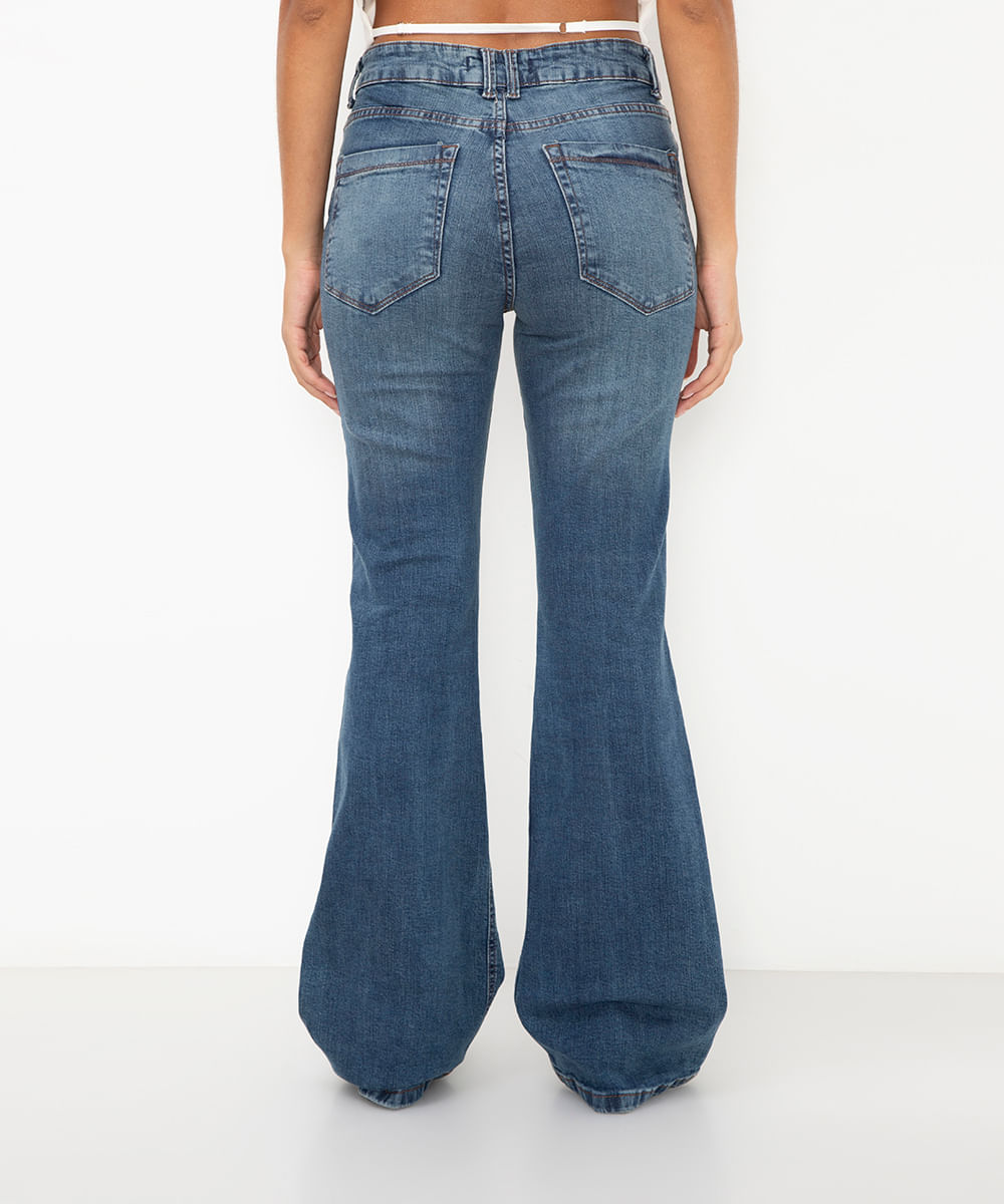 calça jeans flare cintura alta azul