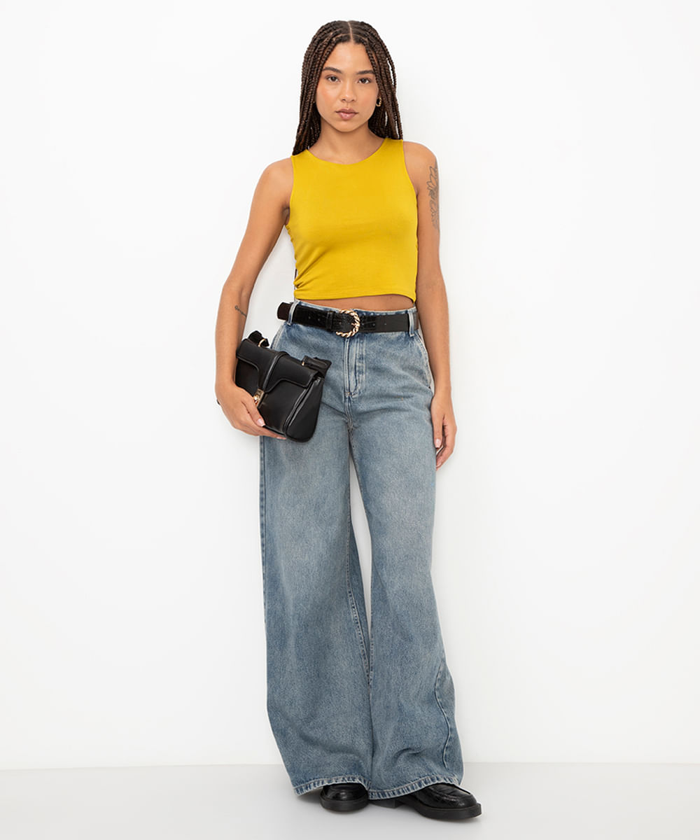cropped de viscose alça média verde médio - verde pistache