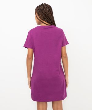 vestido básico de algodão manga curta roxo