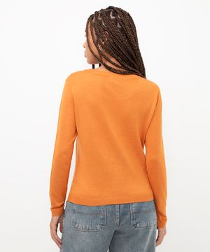 suéter de tricot manga longa básico laranja