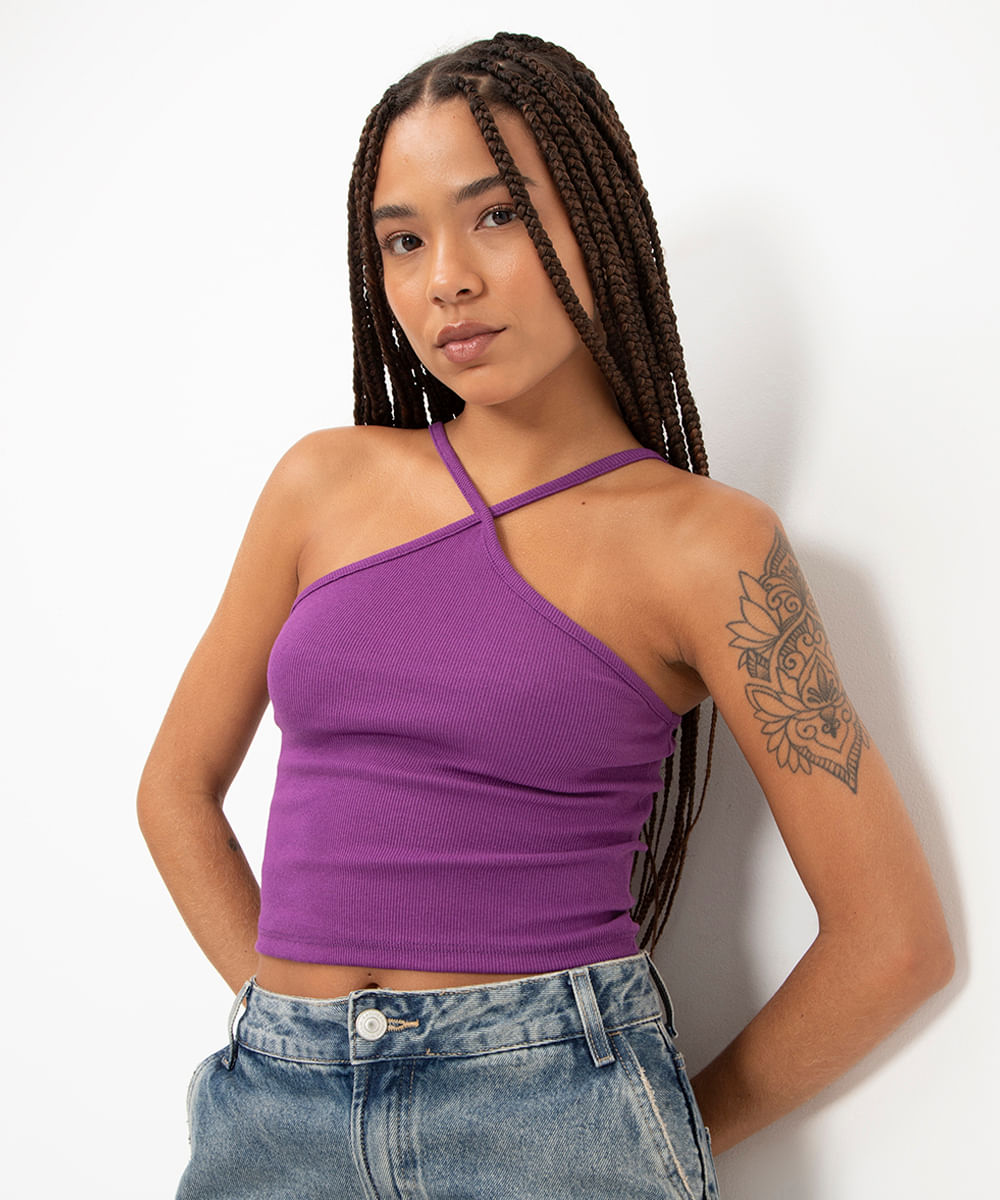 blusa cropped cross neck roxo
