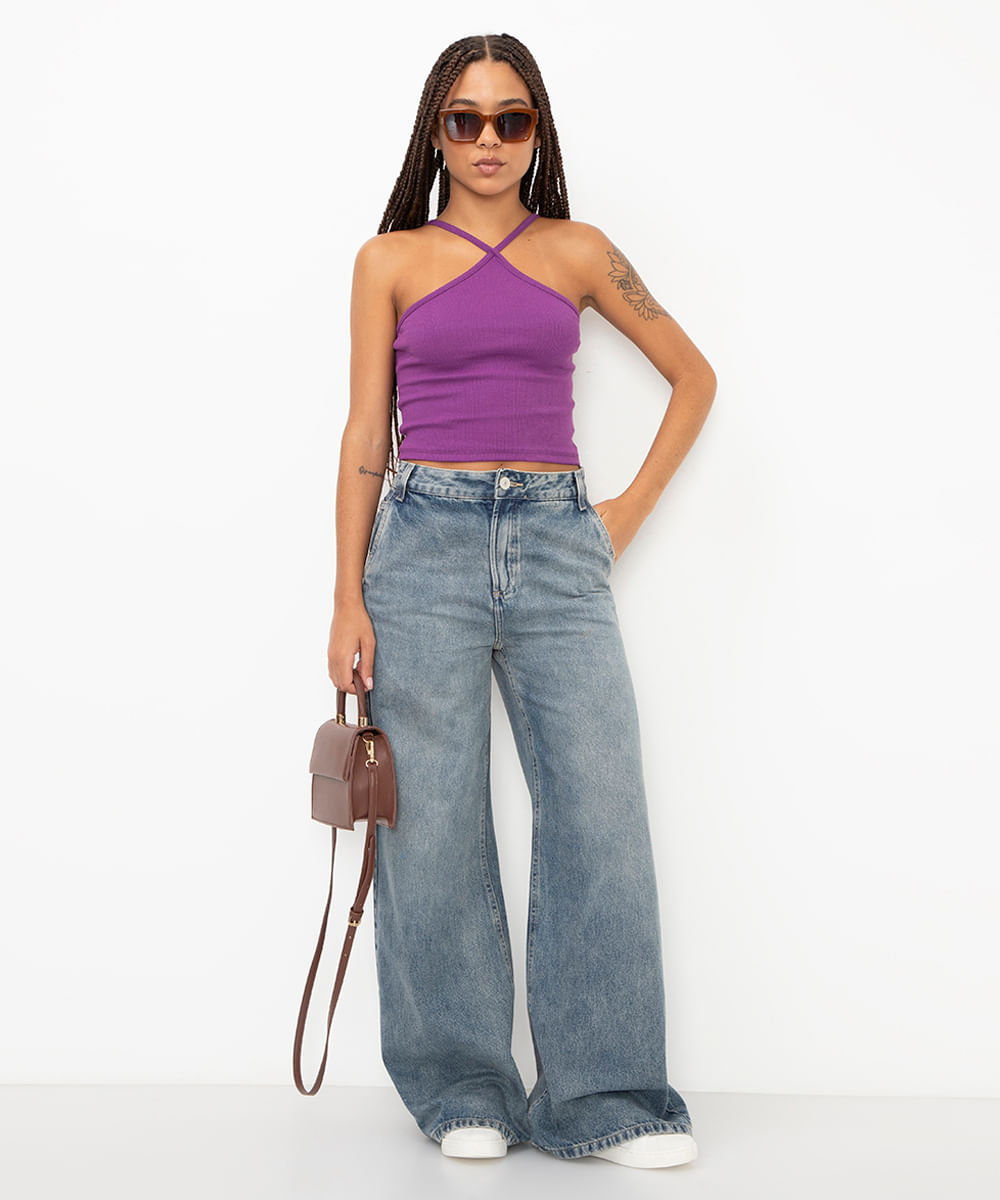 blusa cropped cross neck roxo