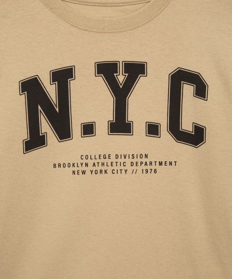 camiseta infantil manga longa nyc bege