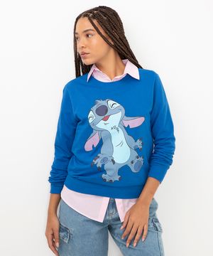 blusão de moletom stitch azul