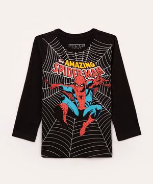 camiseta infantil manga longa homem aranha preto