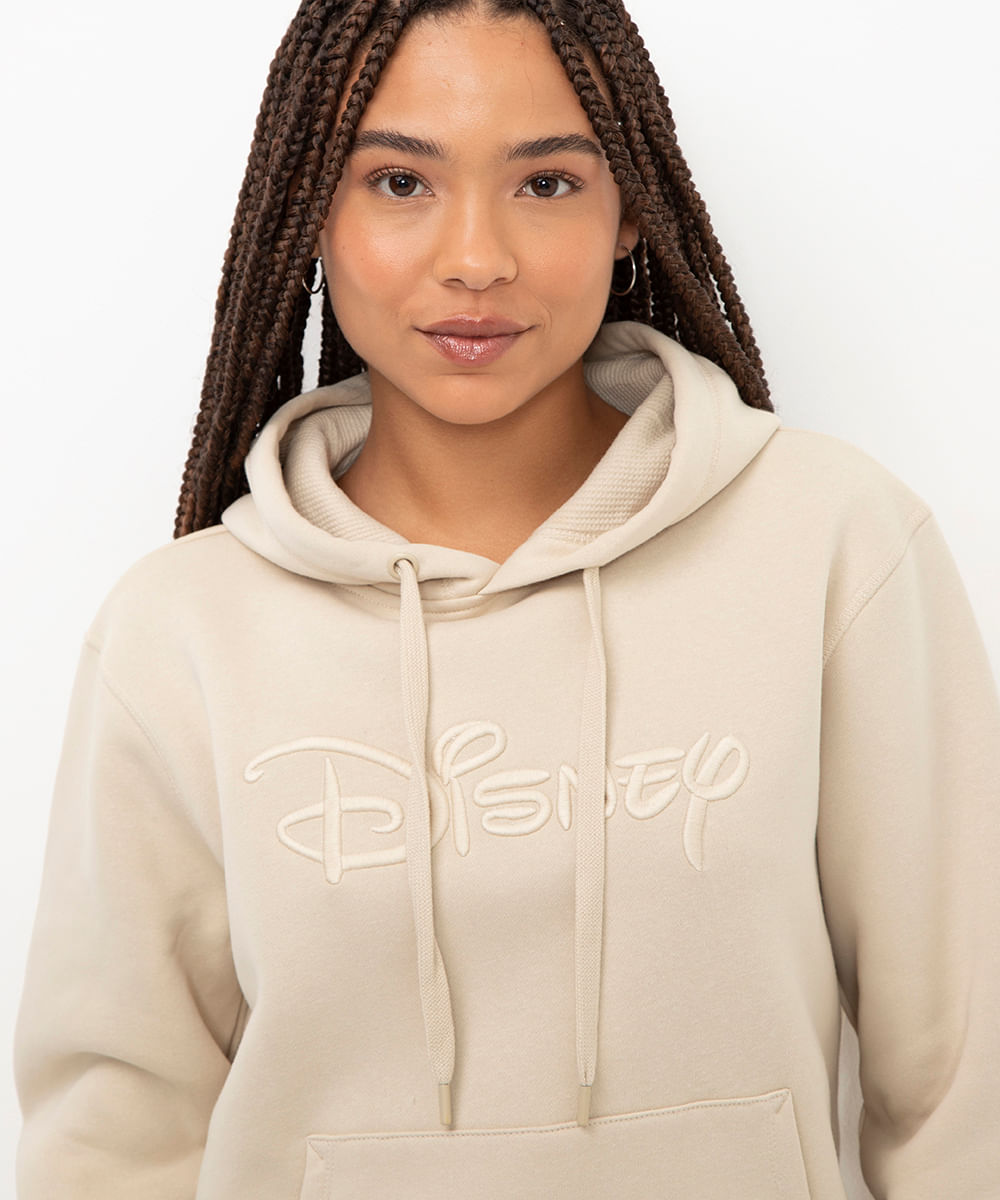 blusão de moletom disney com capuz bege