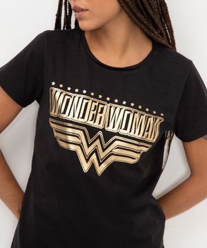 camiseta de algodão mulher maravilha preto