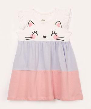 vestido infantil de algodão gatinho colorido