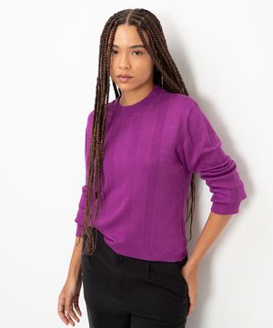 suéter básico de tricot canelado - roxo uva