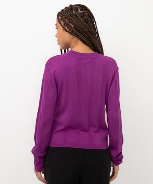 suéter básico de tricot canelado - roxo uva