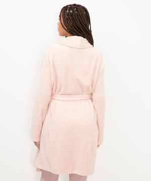 roupão de fleece texturizado com bolso rosa claro