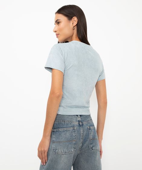 cropped de suede franzido azul claro