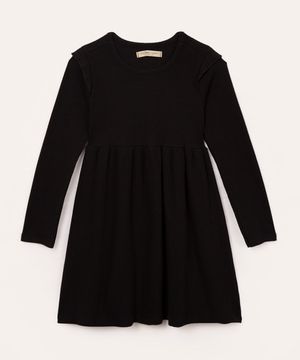 vestido infantil manga longa babado preto