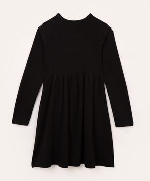 vestido infantil manga longa babado preto