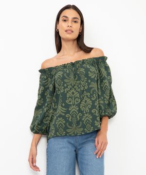 blusa ciganinha de viscose étnica verde