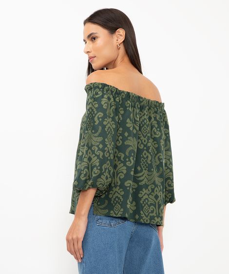 blusa ciganinha de viscose étnica verde