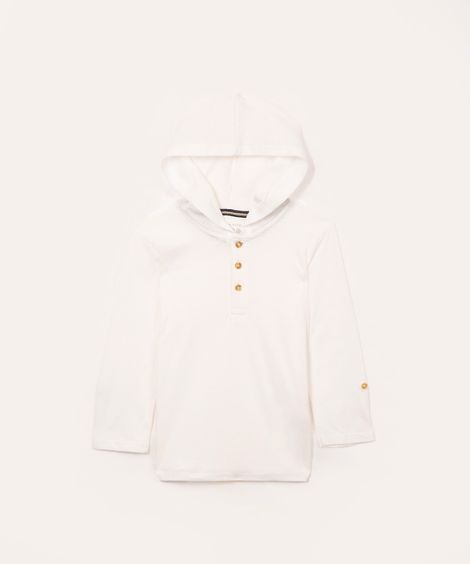 camiseta infantil manga longa com capuz - branco