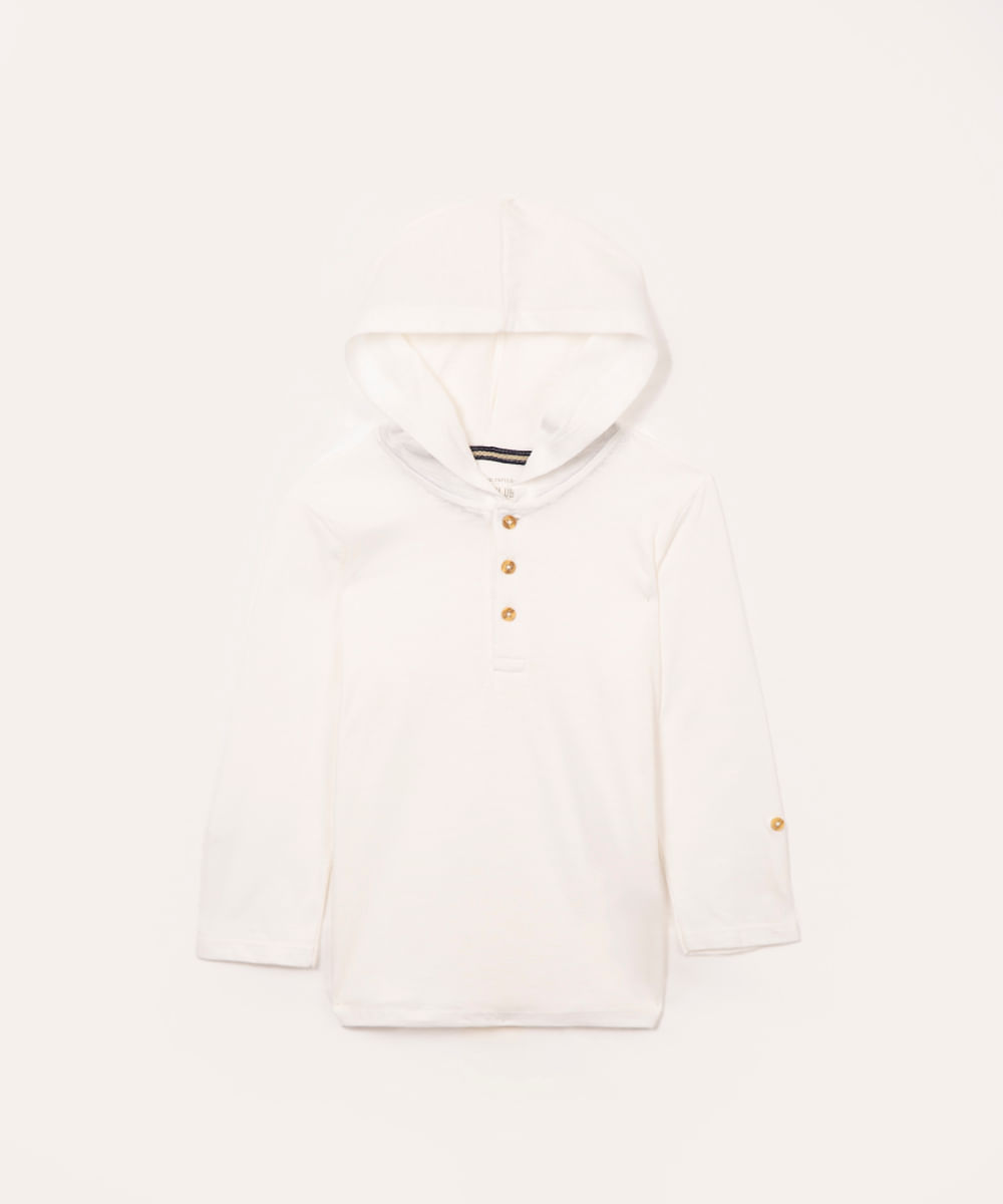 camiseta infantil manga longa com capuz - branco