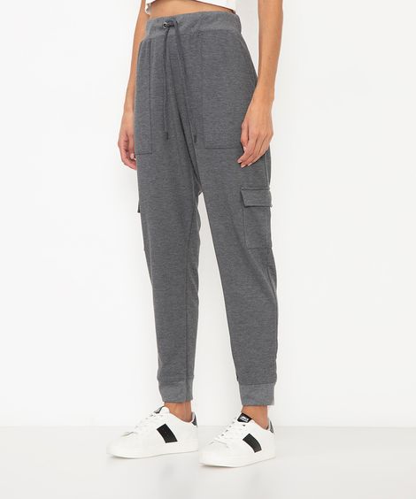 calça cargo básica de moletinho cinza
