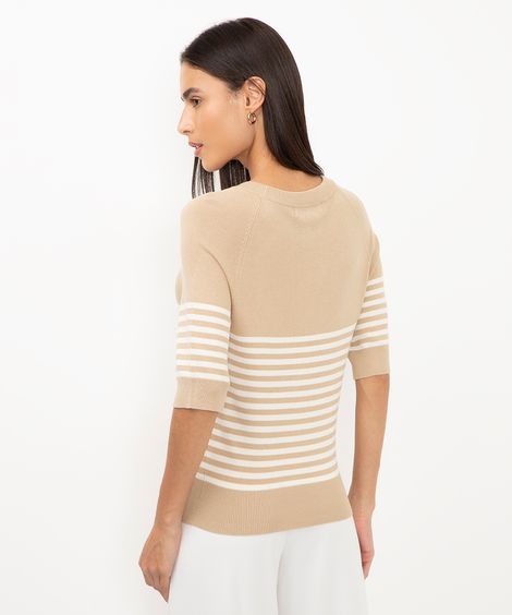 blusa de tricot listrada bege