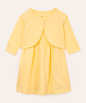 vestido infantil texturizado com bolero amarelo