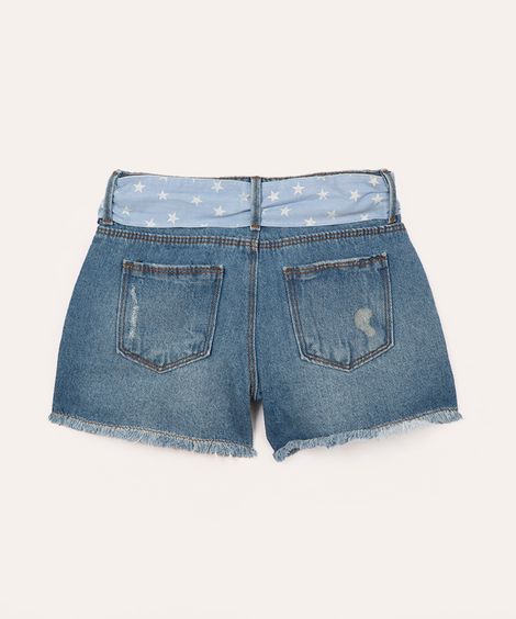 short infantil jeans cinto faixa estrela azul