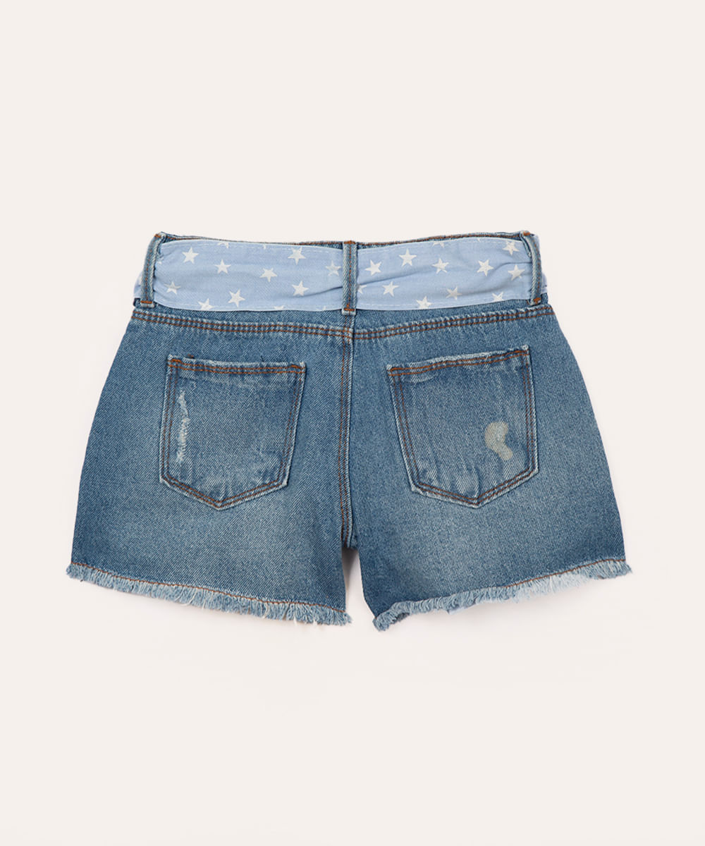 short infantil jeans cinto faixa estrela azul