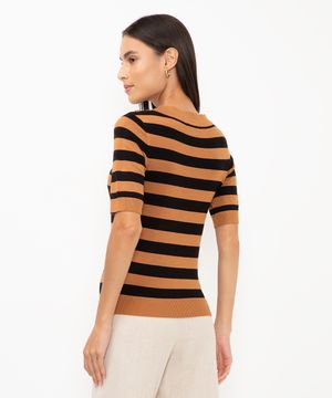 blusa de tricot listrada preta