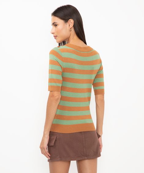 blusa de tricot listrada verde