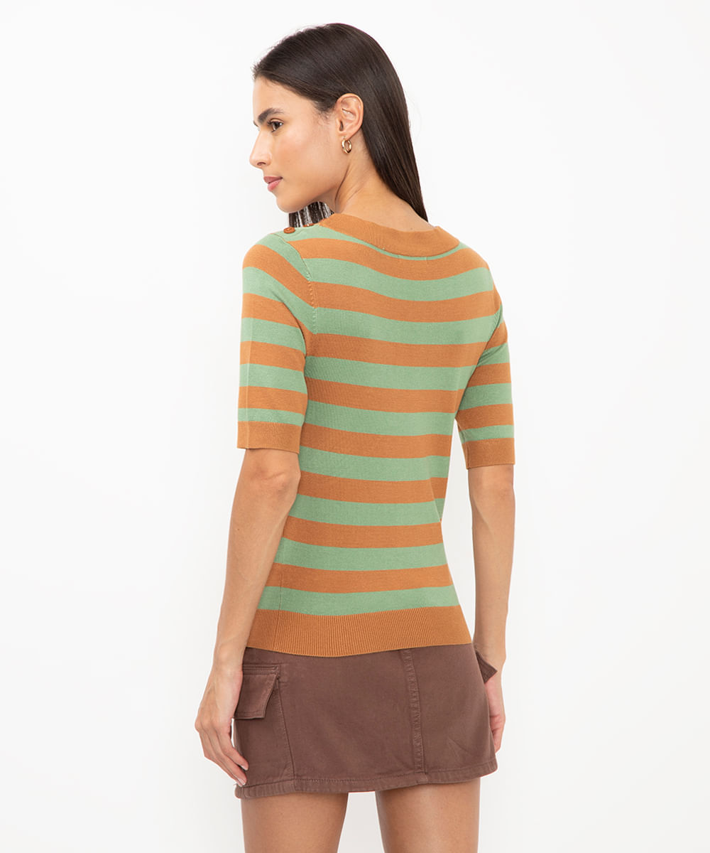 blusa de tricot listrada verde