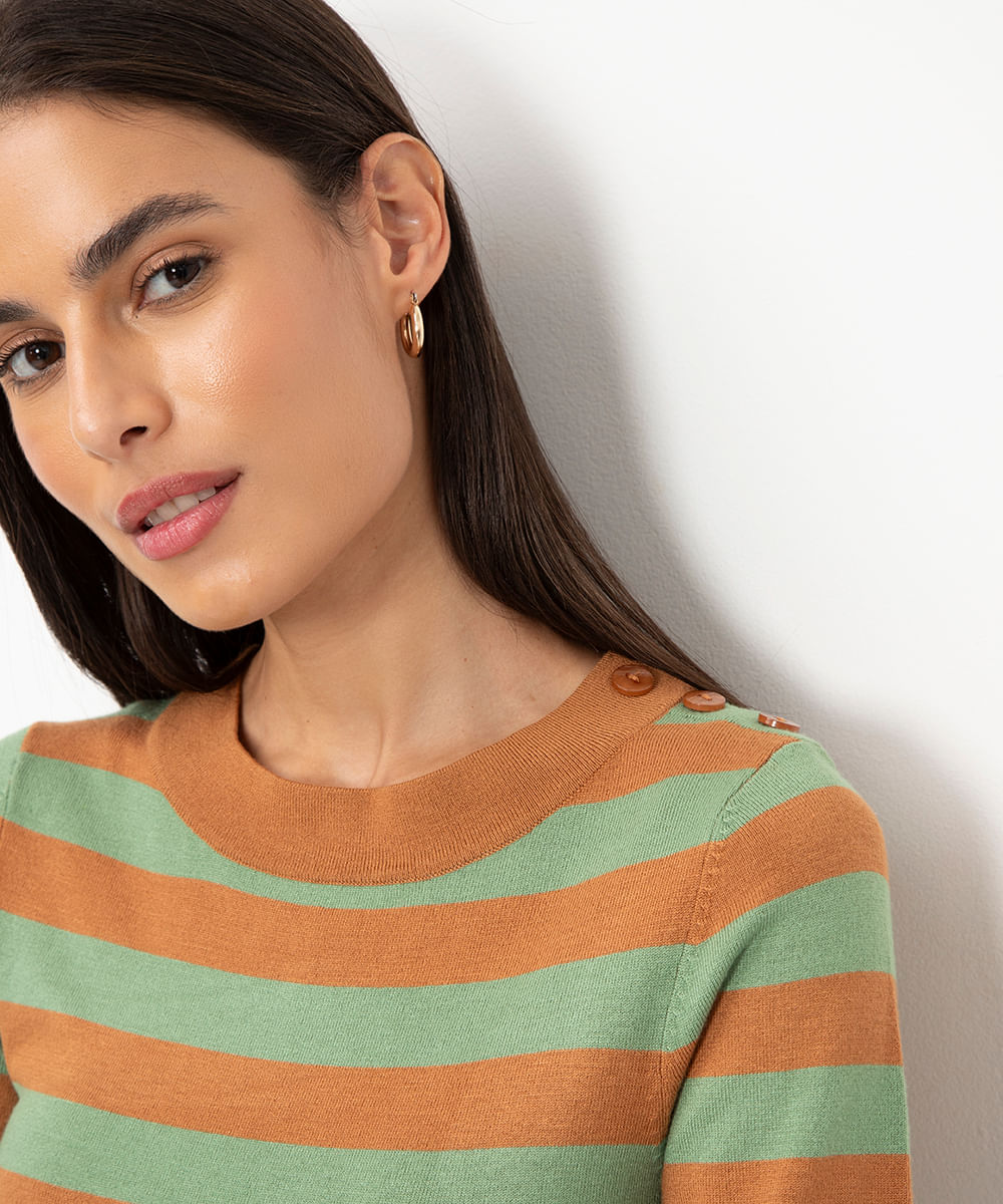 blusa de tricot listrada verde