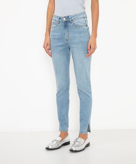 calça jeans skinny slit cintura alta azul