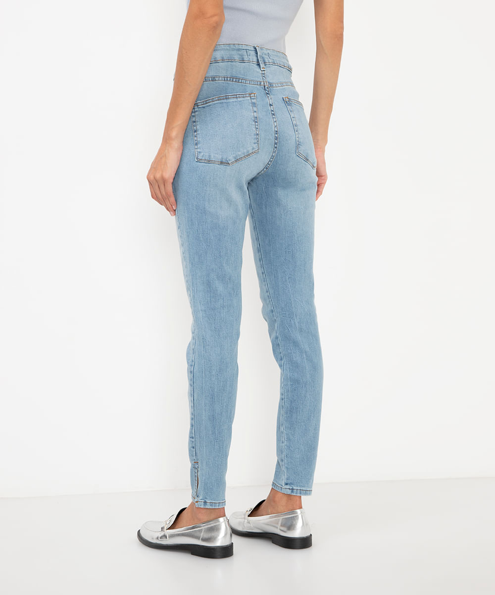 calça jeans skinny slit cintura alta azul