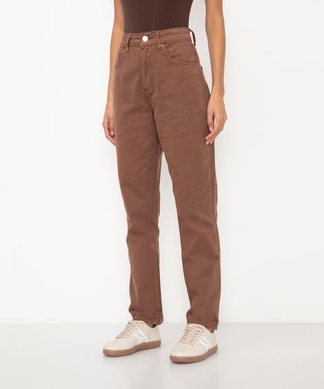 calça de sarja mom cintura super alta marrom