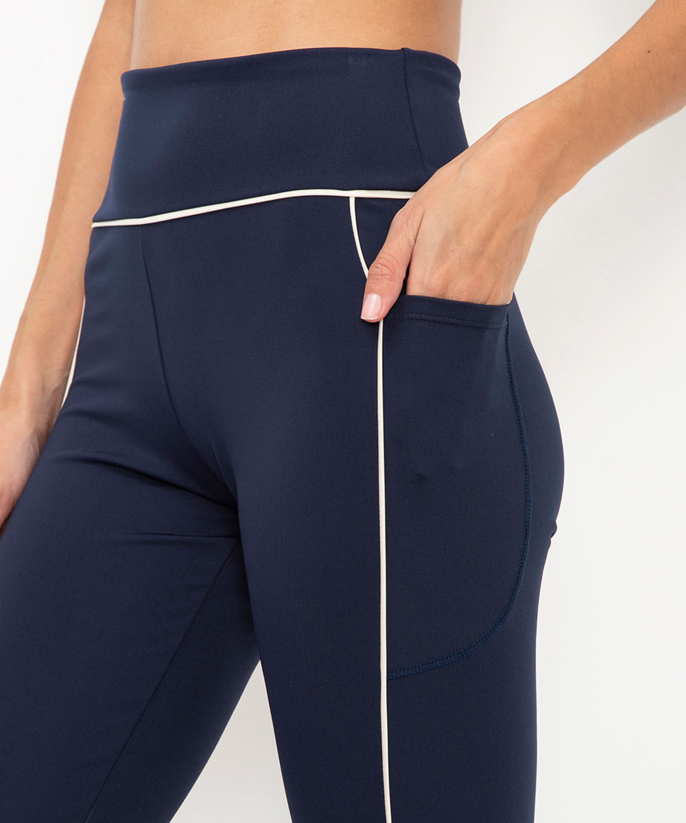 calça legging com vivos azul