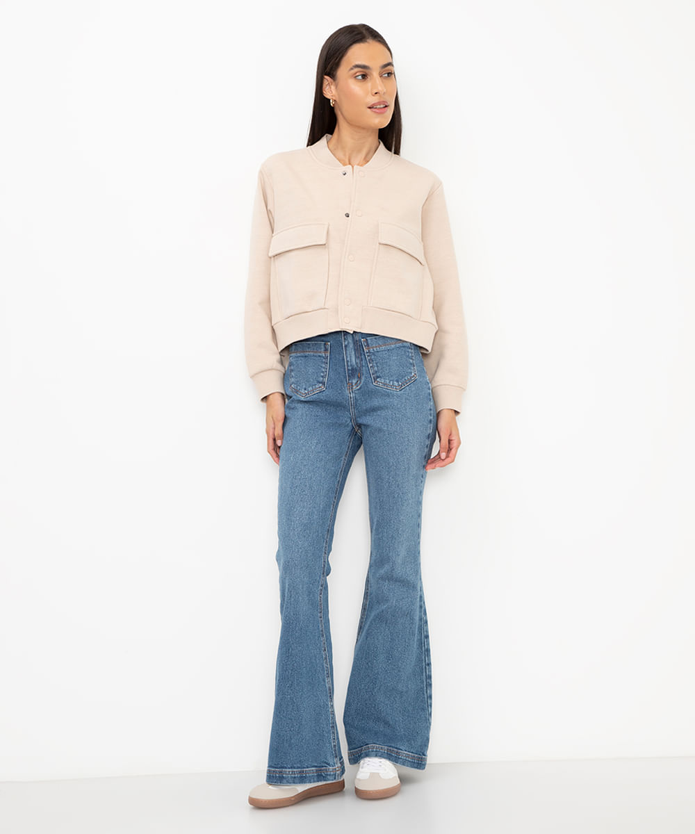 calça jeans flare cintura super alta azul